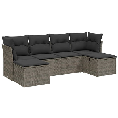 Set Divano da Giardino 6 pz con Cuscini Grigio in Polyrattan | homemem39