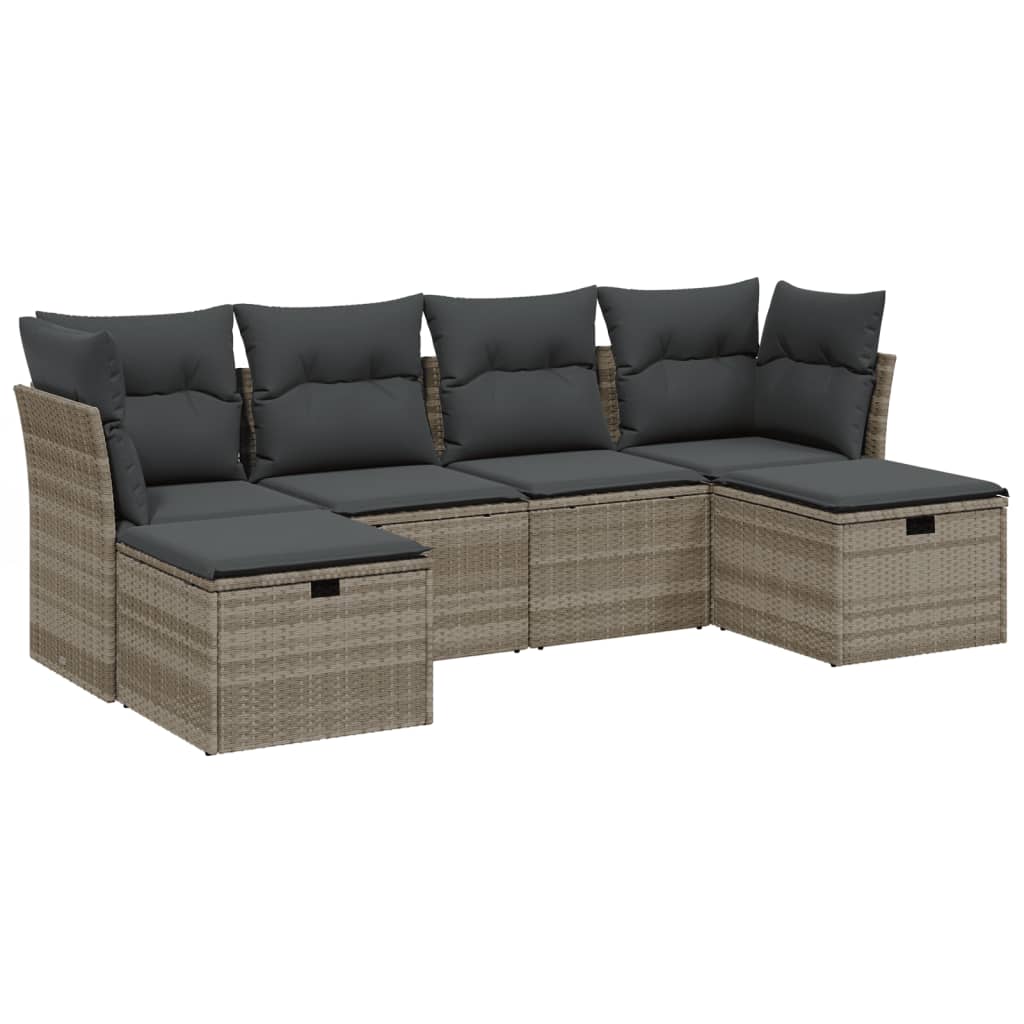 Set Divano da Giardino 6pz con Cuscini Grigio Chiaro Polyrattan