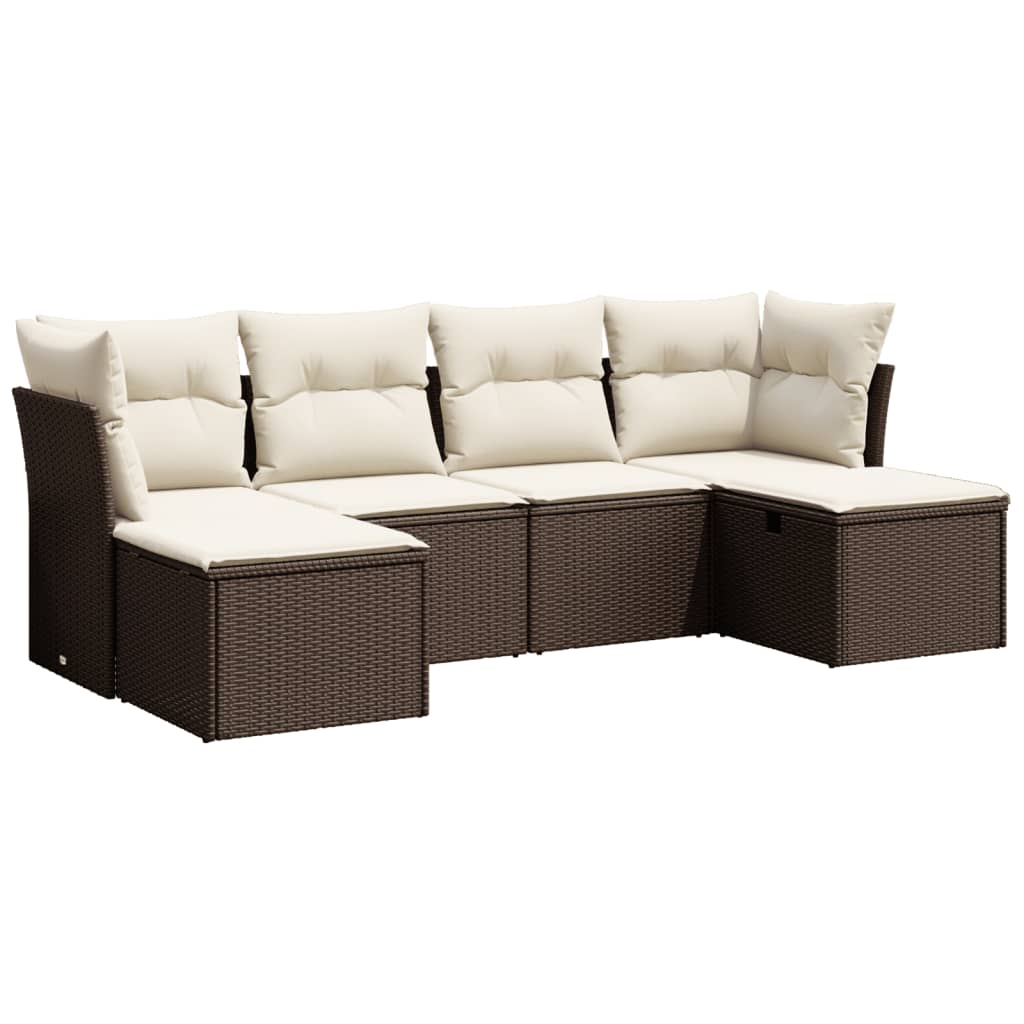Set Divano da Giardino 6 pz con Cuscini Marrone in Polyrattan - homemem39
