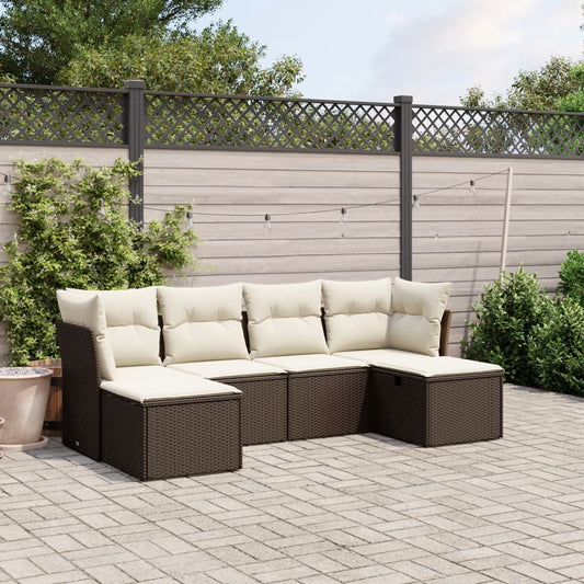 Set Divano da Giardino 6 pz con Cuscini Marrone in Polyrattan - homemem39