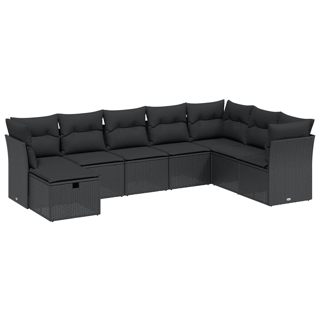 Set Divani da Giardino con Cuscini 8 pz Nero in Polyrattan | homemem39