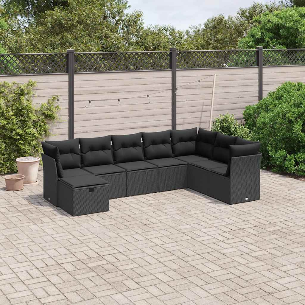 Set Divani da Giardino con Cuscini 8 pz Nero in Polyrattan | homemem39