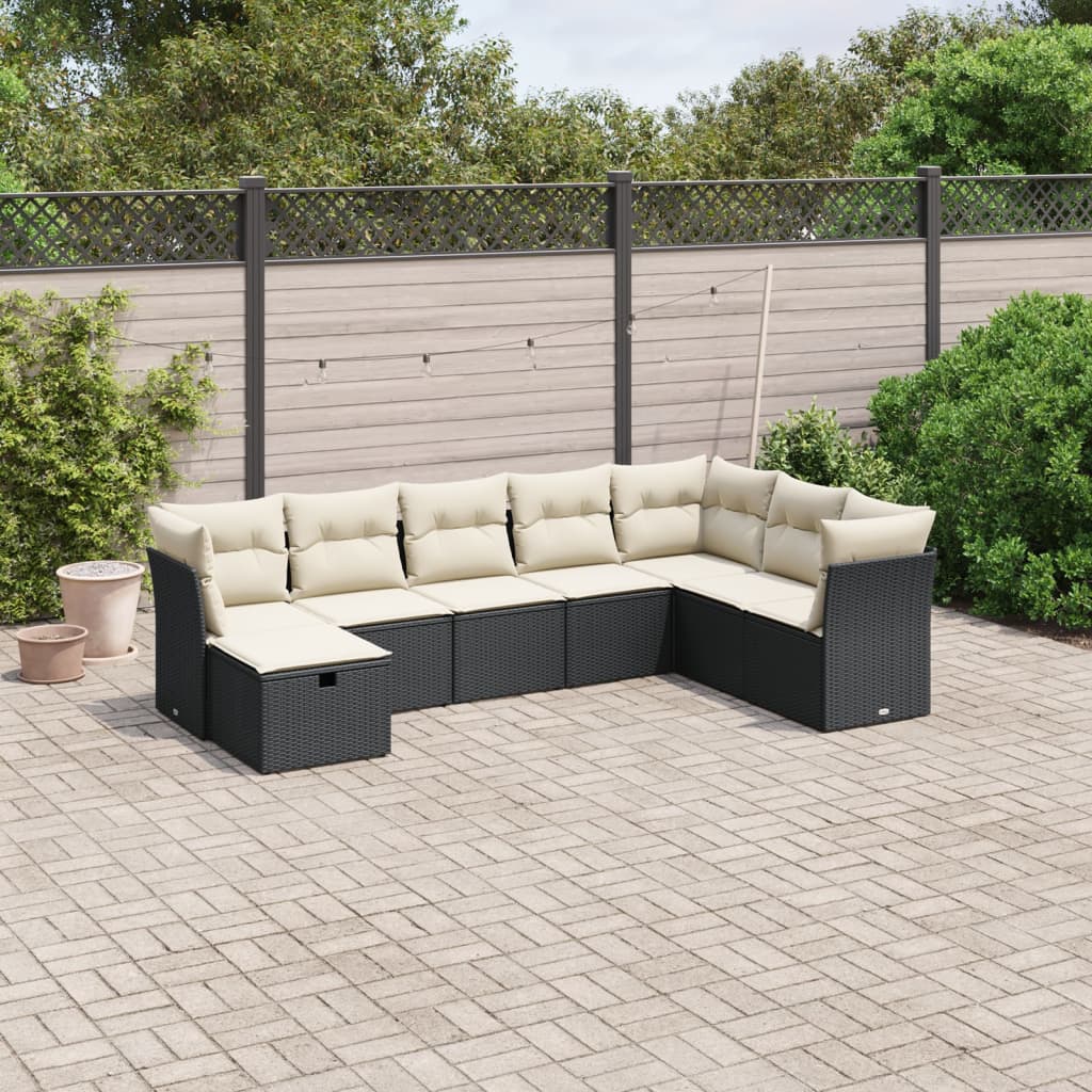 Set Divani da Giardino con Cuscini 8 pz Nero in Polyrattan - homemem39