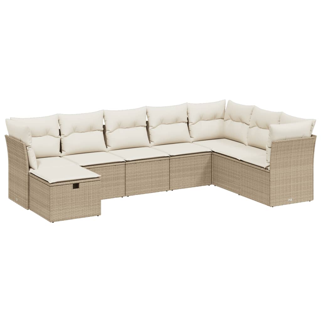Set Divano da Giardino 8 pz con Cuscini Beige in Polyrattan - homemem39