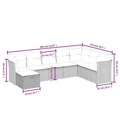 Set Divano da Giardino 8 pz con Cuscini Beige in Polyrattan
