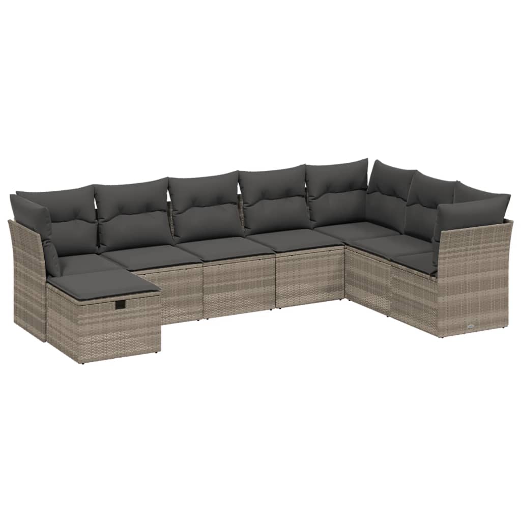 Set Divano da Giardino 8pz con Cuscini Grigio Chiaro Polyrattan | homemem39