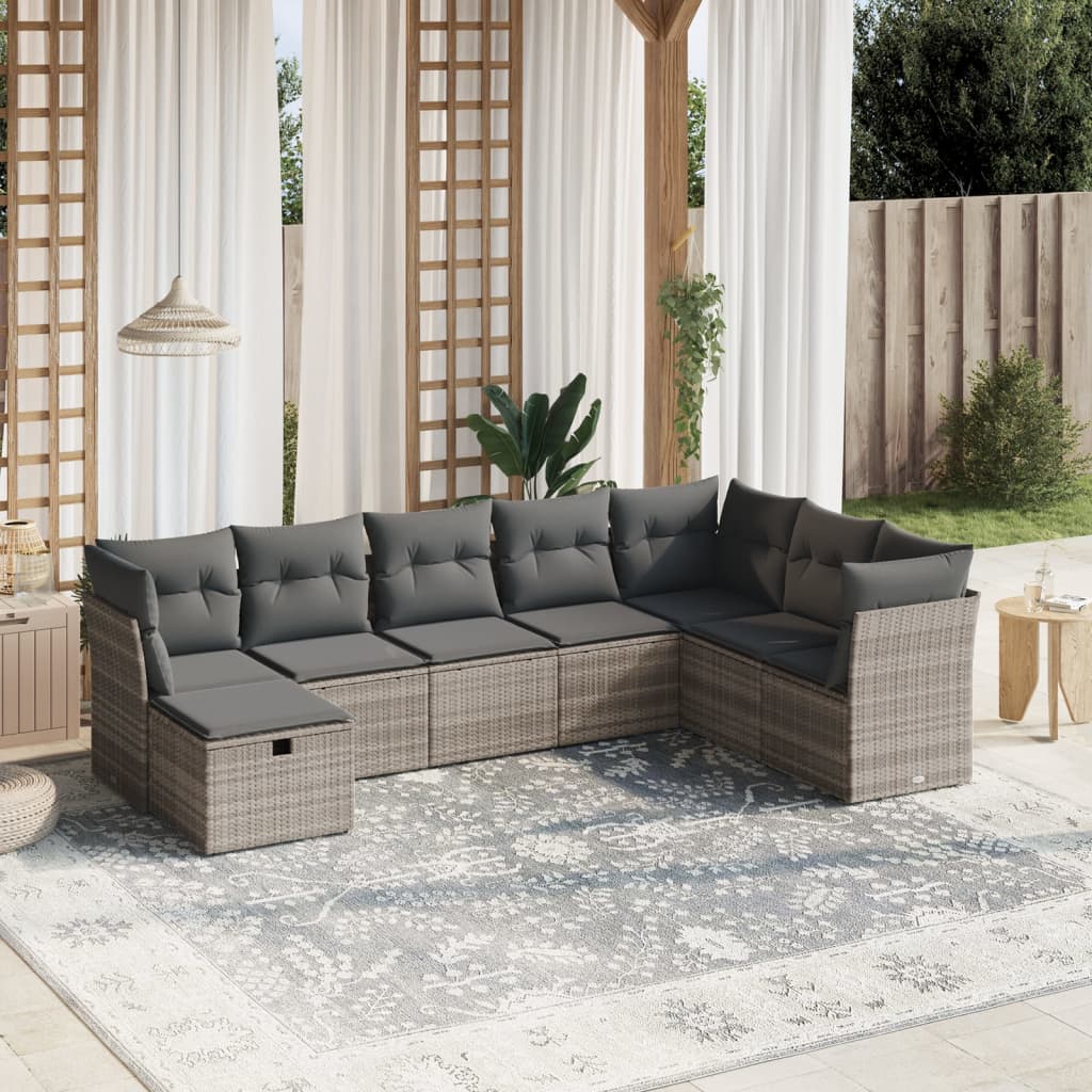 Set Divano da Giardino 8pz con Cuscini Grigio Chiaro Polyrattan | homemem39