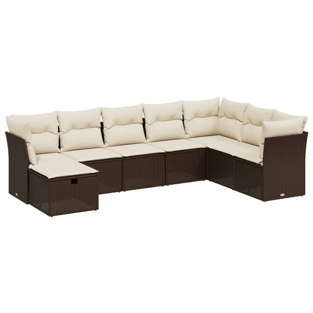 Set Divani da Giardino 8 pz con Cuscini Marrone in Polyrattan - homemem39
