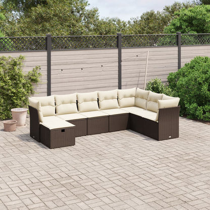 Set Divani da Giardino 8 pz con Cuscini Marrone in Polyrattan - homemem39