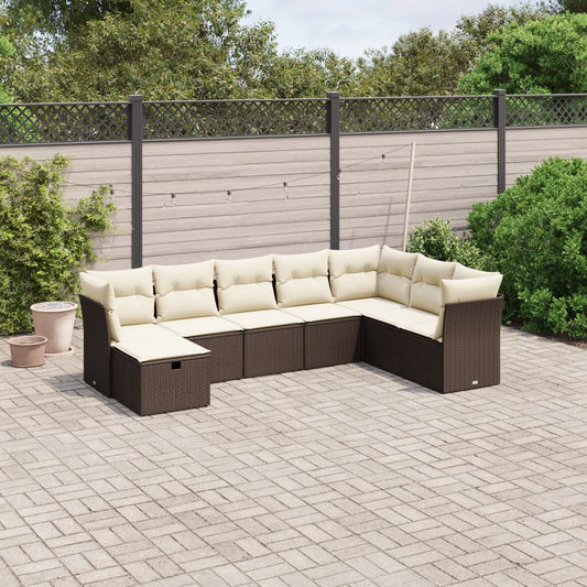 Set Divani da Giardino 8 pz con Cuscini Marrone in Polyrattan - homemem39