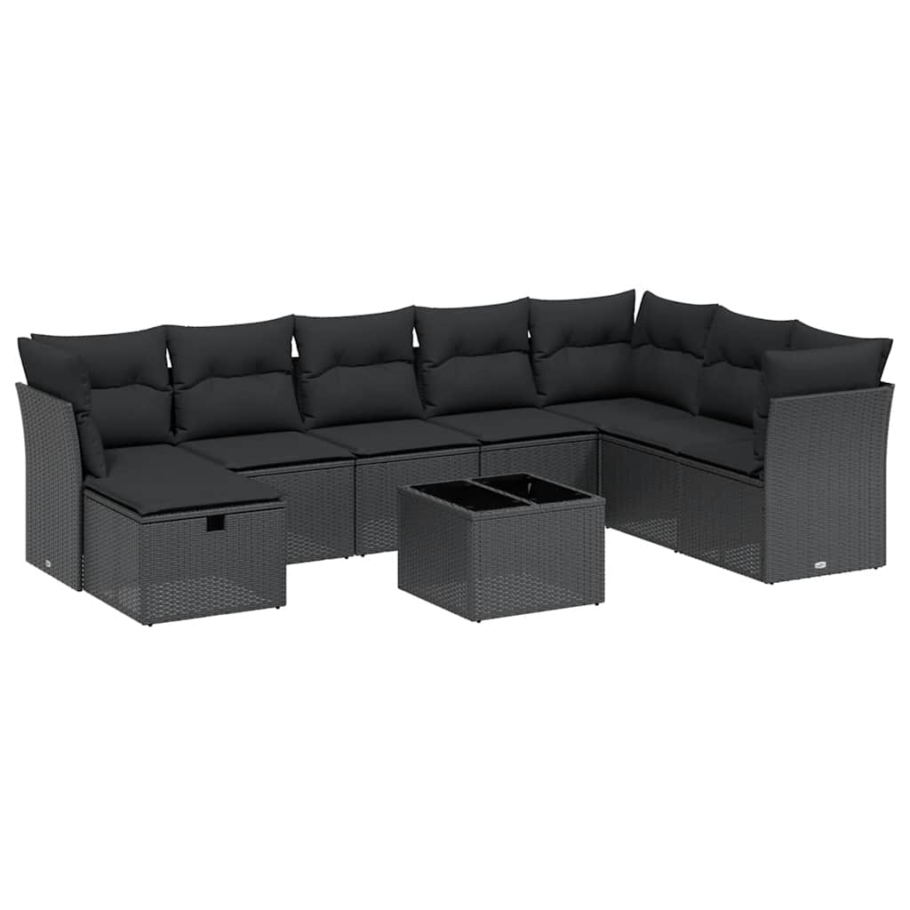 Set Divani da Giardino 9 pz con Cuscini Nero in Polyrattan | homemem39