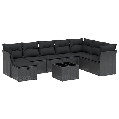 Set Divani da Giardino 9 pz con Cuscini Nero in Polyrattan | homemem39