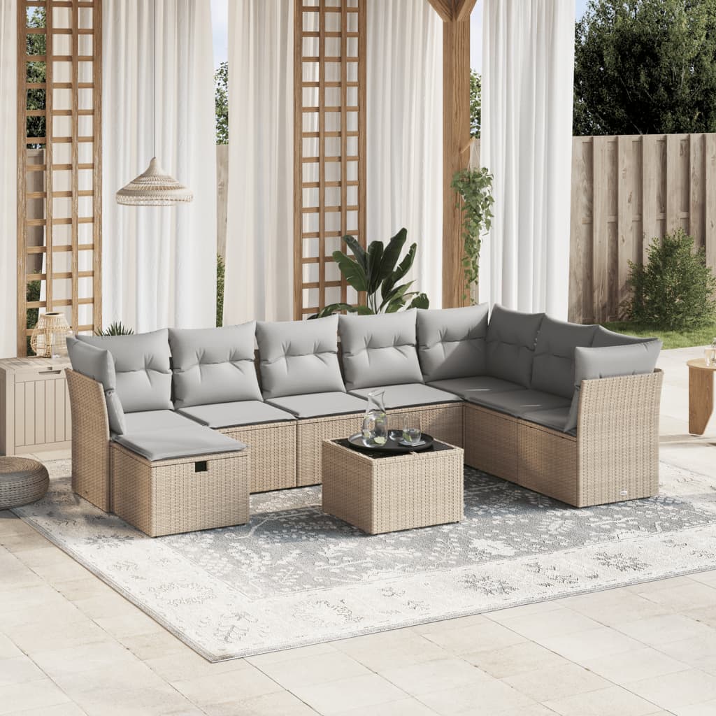 Set Divano da Giardino 9 pz con Cuscini Beige Misto Polyrattan - homemem39