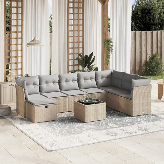 Set Divano da Giardino 9 pz con Cuscini Beige Misto Polyrattan - homemem39