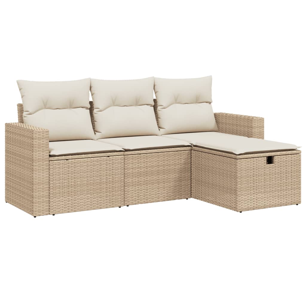 Set Divano da Giardino 4 pz con Cuscini Beige in Polyrattan - homemem39