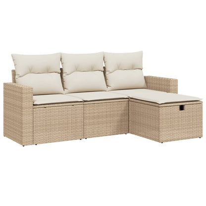 Set Divano da Giardino 4 pz con Cuscini Beige in Polyrattan - homemem39