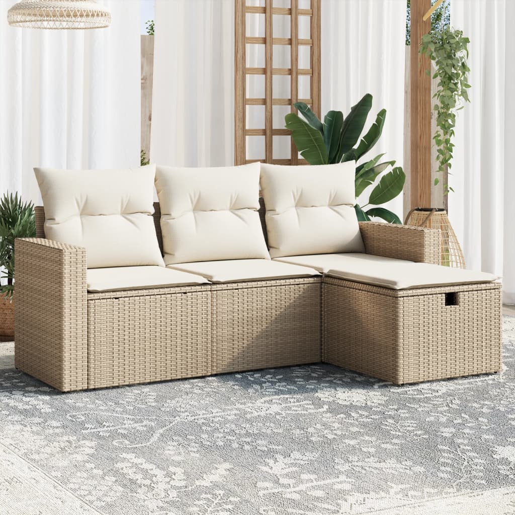 Set Divano da Giardino 4 pz con Cuscini Beige in Polyrattan - homemem39