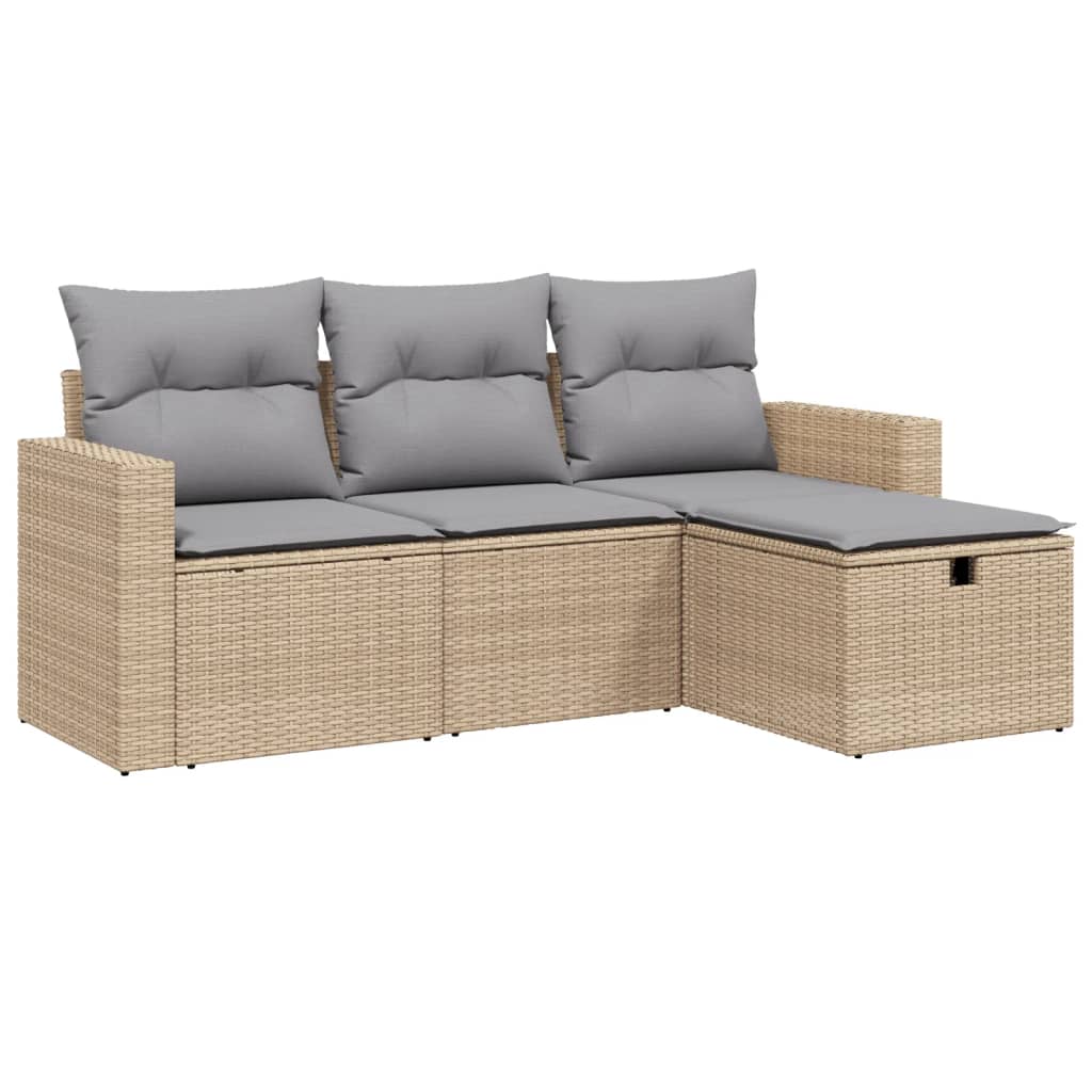 Set Divano da Giardino 4 pz con Cuscini Beige Misto Polyrattan - homemem39
