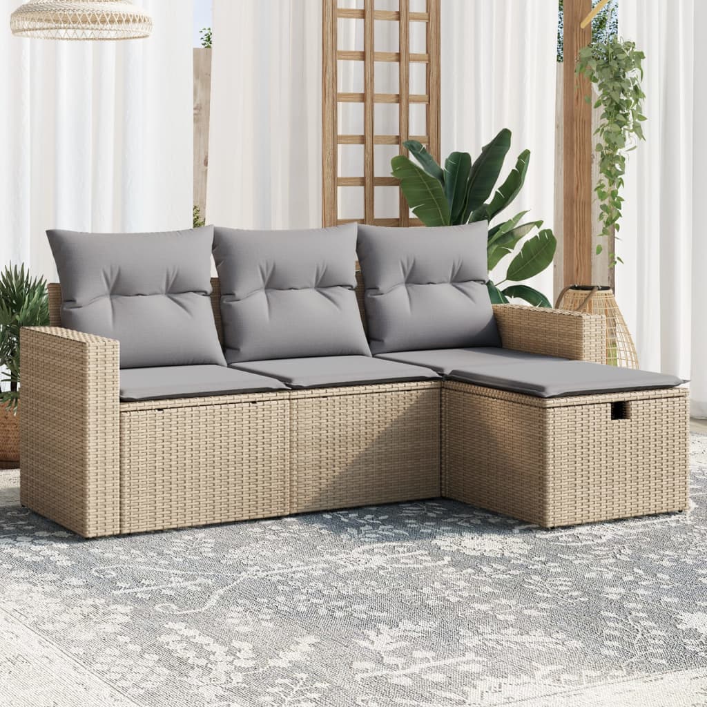 Set Divano da Giardino 4 pz con Cuscini Beige Misto Polyrattan - homemem39