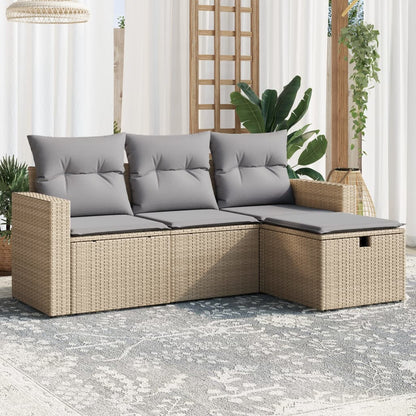 Set Divano da Giardino 4 pz con Cuscini Beige Misto Polyrattan - homemem39