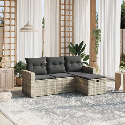 Set Divano da Giardino 4pz con Cuscini Grigio Chiaro Polyrattan - homemem39