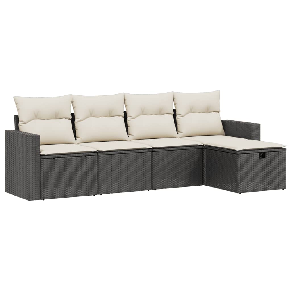 Set Divani da Giardino 5 pz con Cuscini in Polyrattan Nero - homemem39