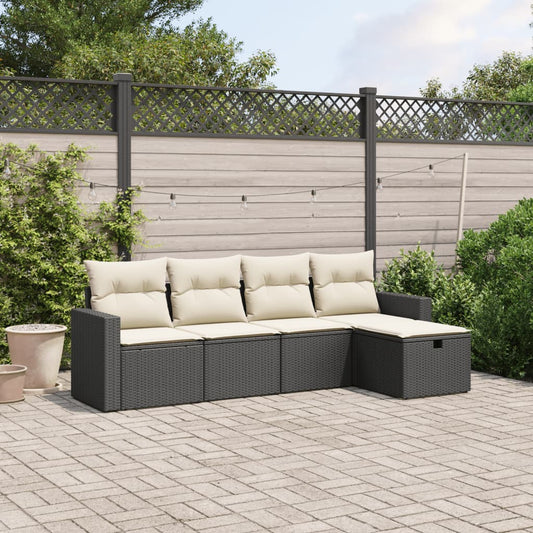 Set Divani da Giardino 5 pz con Cuscini in Polyrattan Nero - homemem39