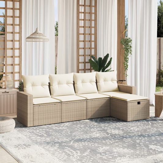 Set Divano da Giardino 5 pz con Cuscini Beige in Polyrattan - homemem39