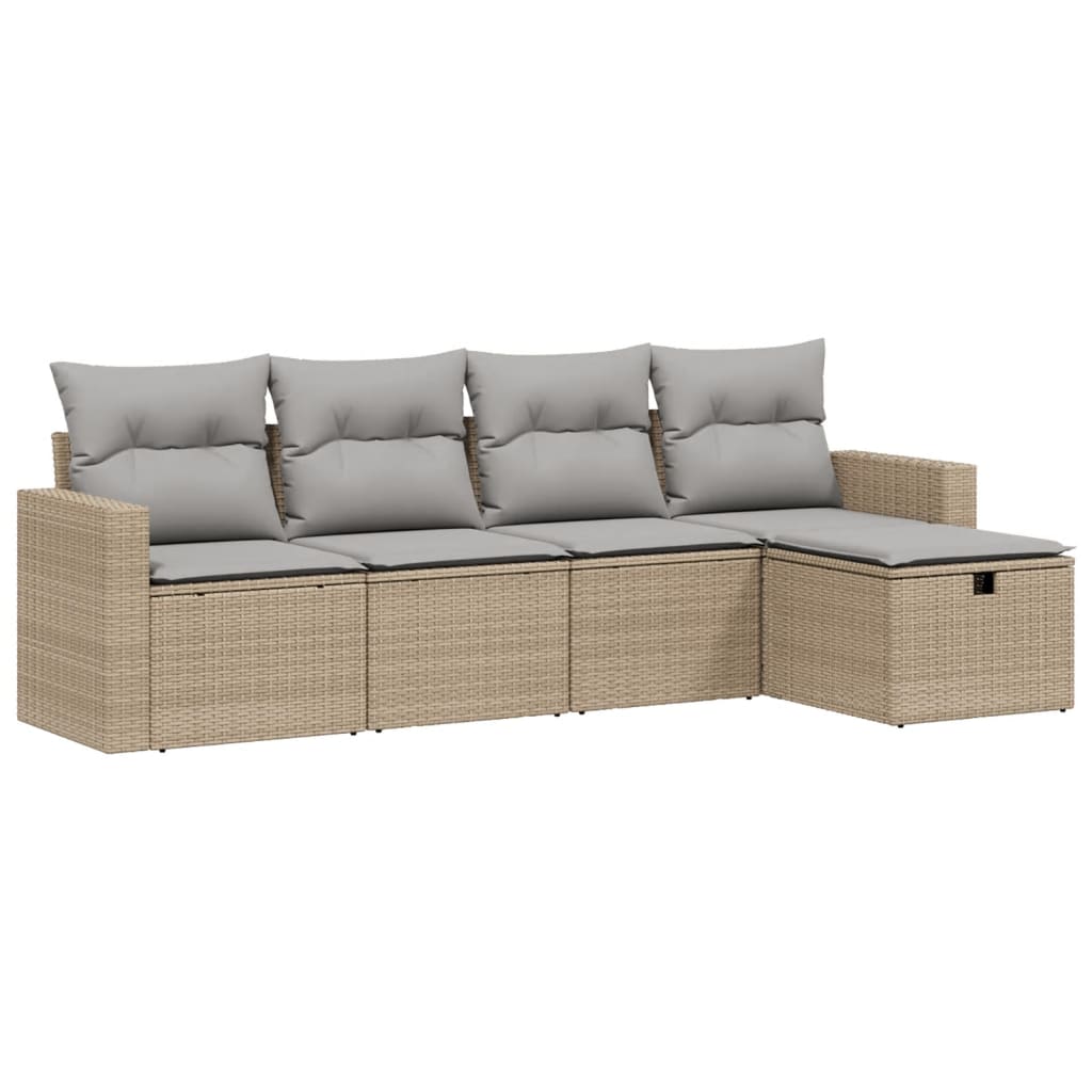 Set Divano da Giardino 5 pz con Cuscini Beige Misto Polyrattan - homemem39