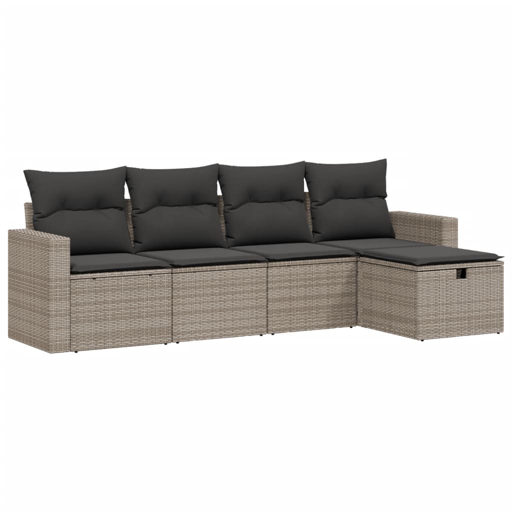 Set Divano da Giardino 5 pz con Cuscini Grigio in Polyrattan | homemem39