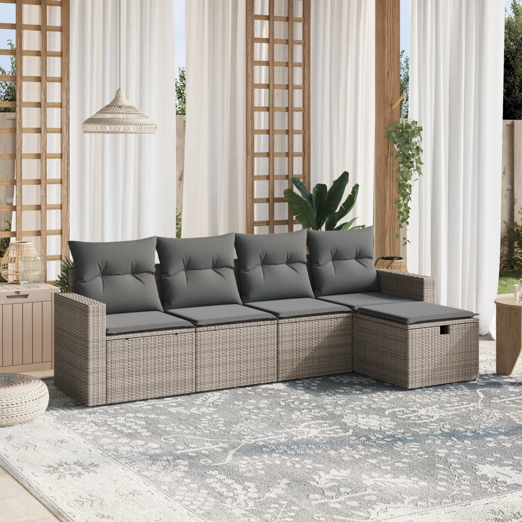 Set Divano da Giardino 5 pz con Cuscini Grigio in Polyrattan | homemem39
