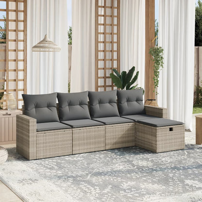 Set Divano da Giardino 5pz con Cuscini Grigio Chiaro Polyrattan - homemem39