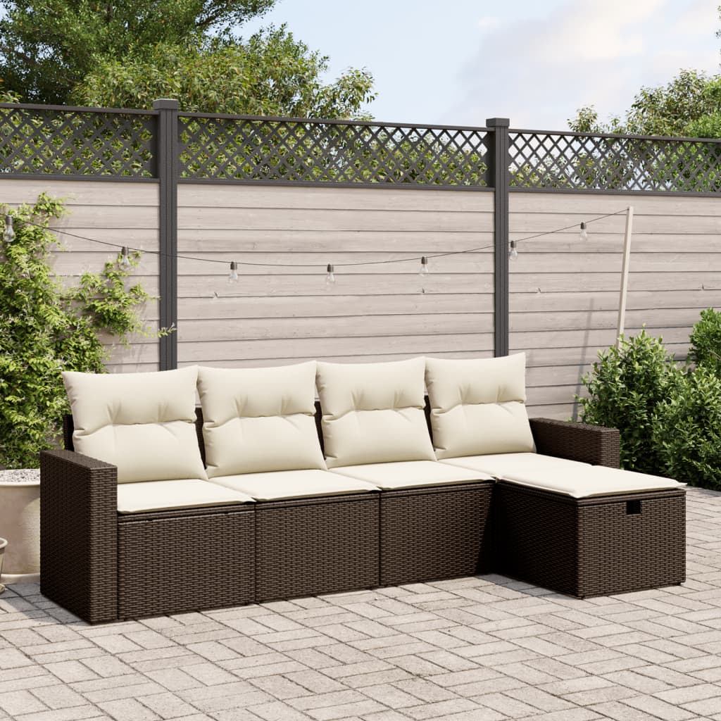 Set Divano da Giardino 5 pz con Cuscini Marrone in Polyrattan - homemem39