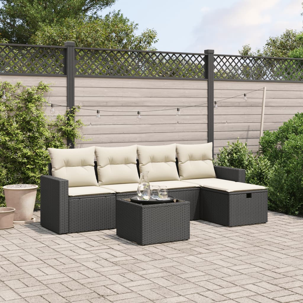 Set Divano da Giardino 6 pz con Cuscini Nero in Polyrattan - homemem39