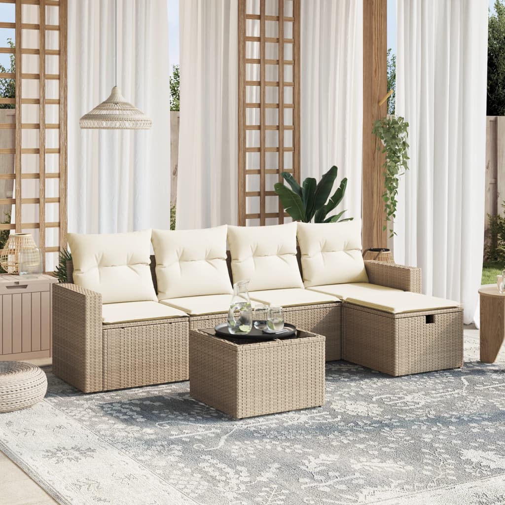 Set Divano da Giardino 6 pz con Cuscini Beige in Polyrattan - homemem39