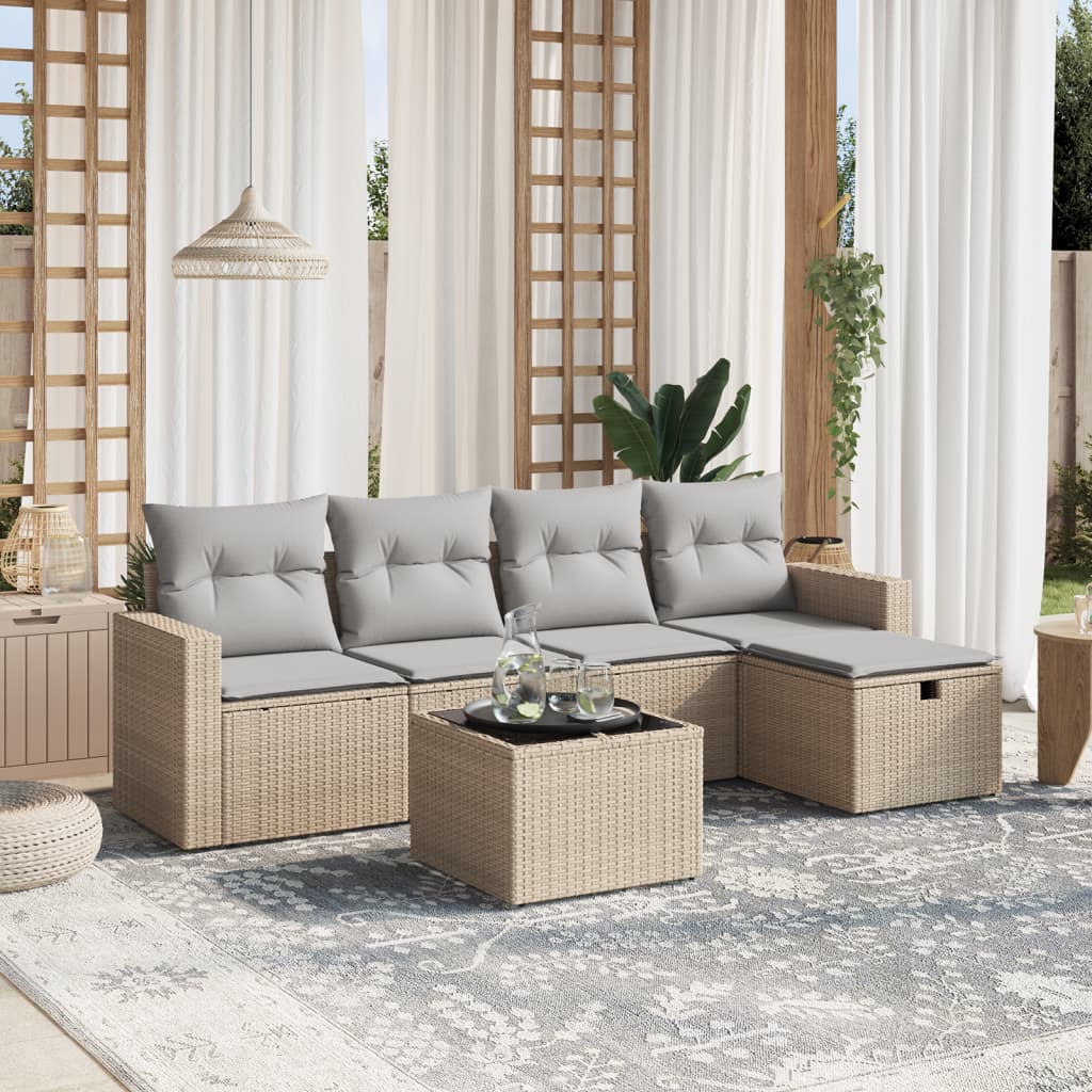 Set Divano da Giardino 6 pz con Cuscini Beige Misto Polyrattan - homemem39