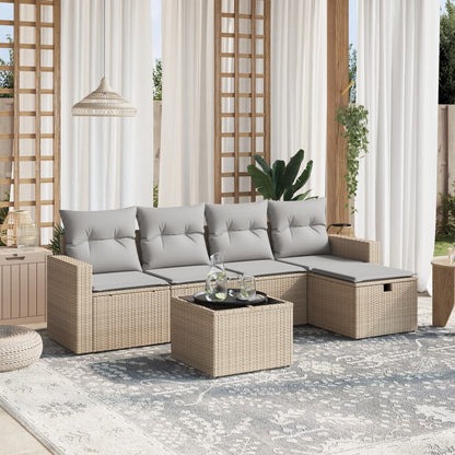Set Divano da Giardino 6 pz con Cuscini Beige Misto Polyrattan - homemem39