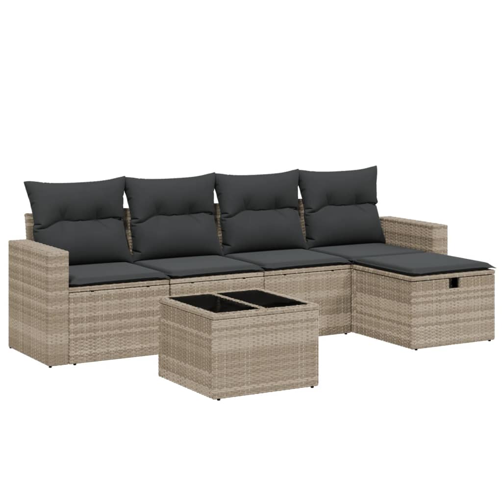 Set Divano da Giardino 6pz con Cuscini Grigio Chiaro Polyrattan - homemem39
