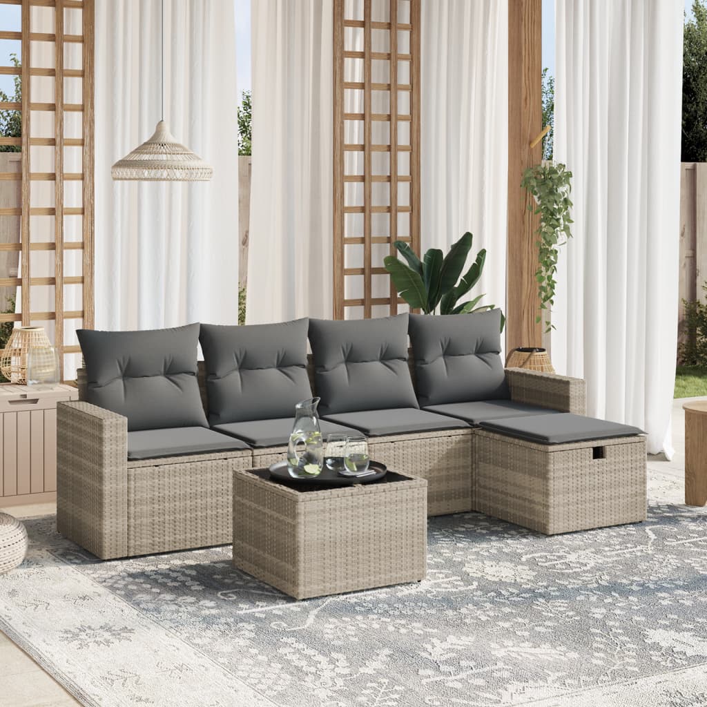 Set Divano da Giardino 6pz con Cuscini Grigio Chiaro Polyrattan - homemem39