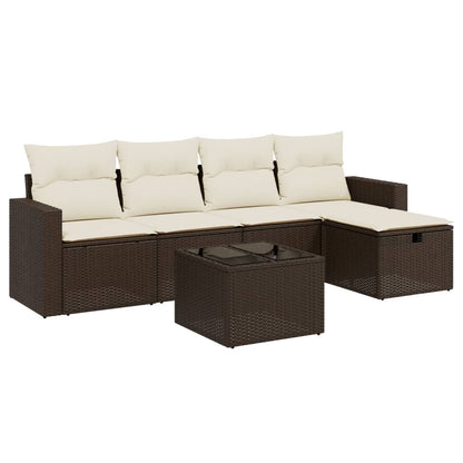 Set Divano da Giardino 6 pz con Cuscini Marrone in Polyrattan - homemem39
