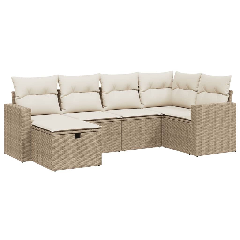 Set Divano da Giardino 6 pz con Cuscini Beige in Polyrattan - homemem39