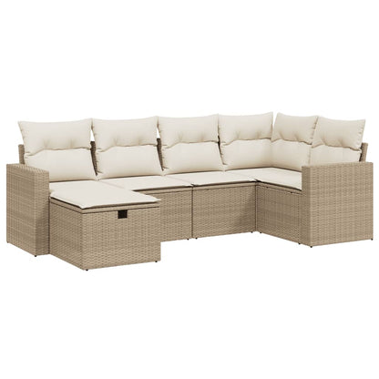 Set Divano da Giardino 6 pz con Cuscini Beige in Polyrattan - homemem39