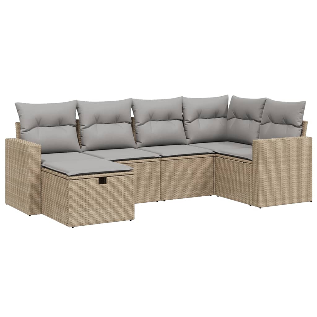 Set Divano da Giardino 6 pz con Cuscini Beige Misto Polyrattan - homemem39