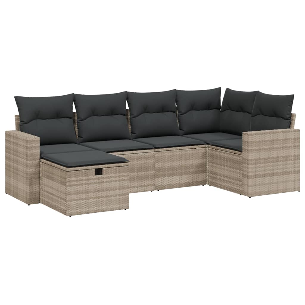 Set Divano da Giardino 6pz con Cuscini Grigio Chiaro Polyrattan - homemem39