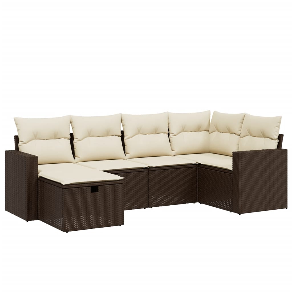 Set Divano da Giardino 6 pz con Cuscini Marrone in Polyrattan - homemem39