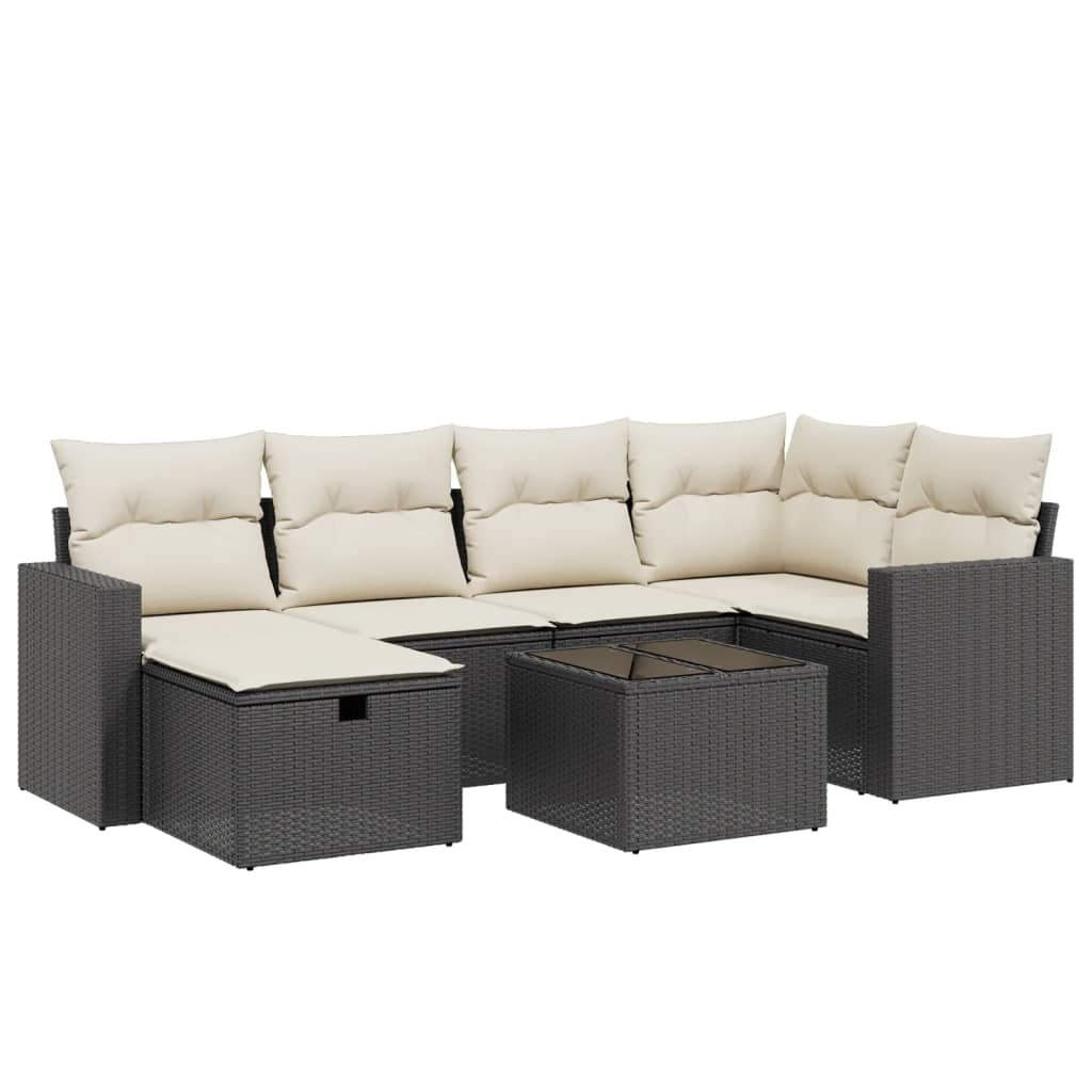 Set Divani da Giardino con Cuscini 7pz Nero Polyrattan