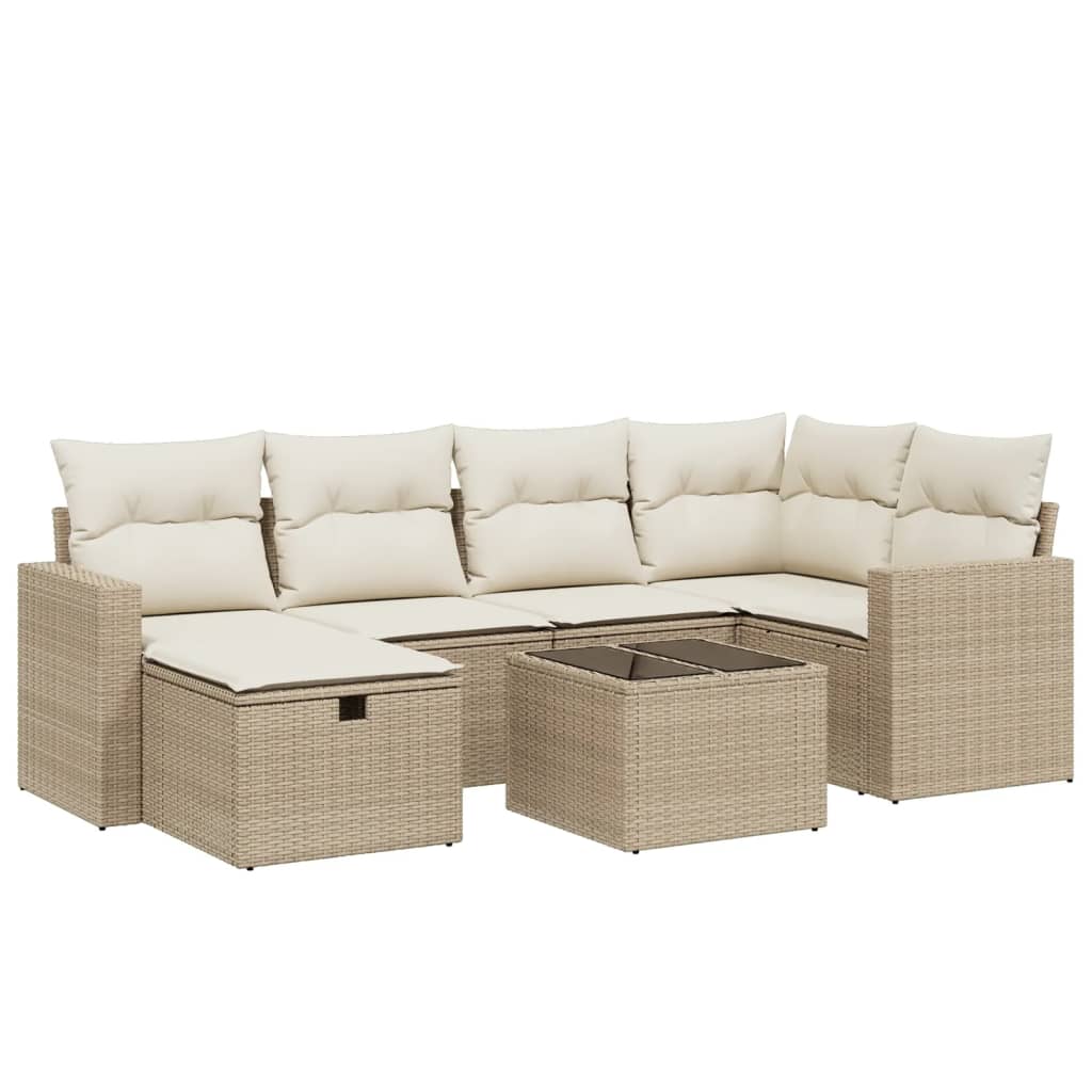 Set Divani da Giardino 7 pz con Cuscini Beige in Polyrattan - homemem39