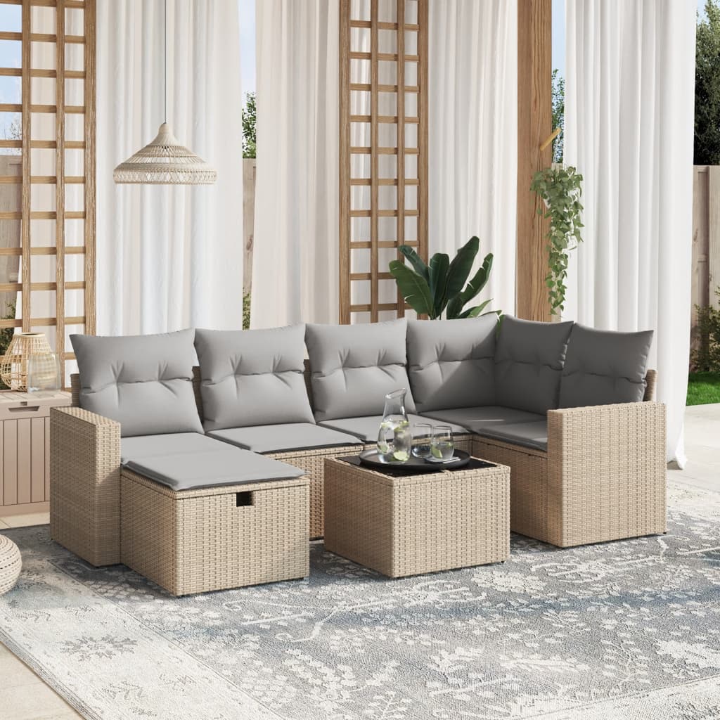 Set Divano da Giardino 7 pz con Cuscini Beige Misto Polyrattan - homemem39