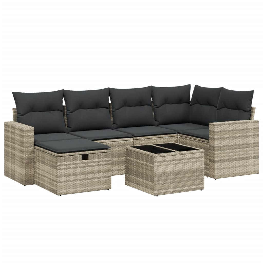 Set Divani da Giardino 7pz con Cuscini Grigio Chiaro Polyrattan - homemem39