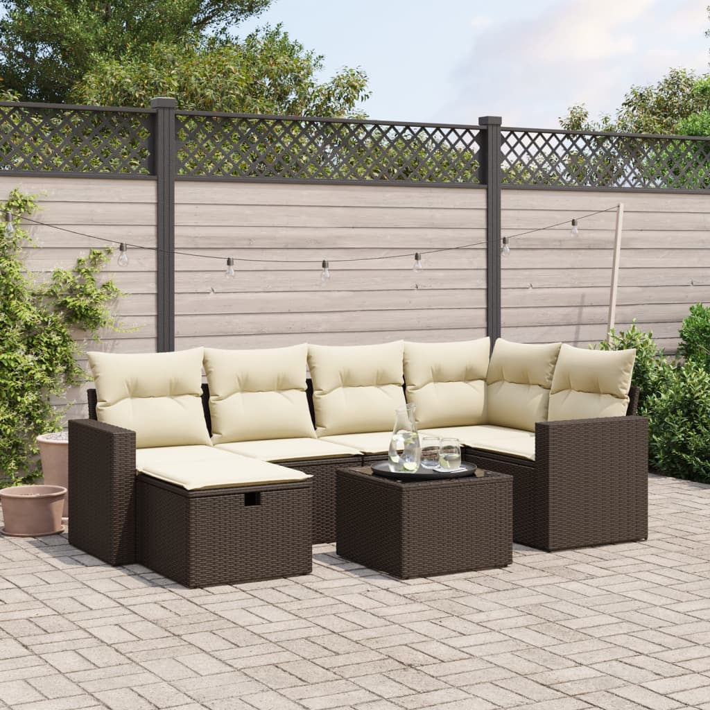 Set Divani da Giardino 7 pz con Cuscini Marrone in Polyrattan - homemem39